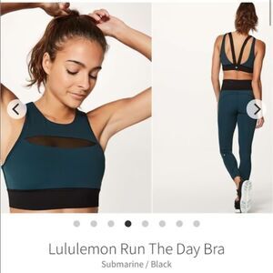 Lululemon Run The Day Bra Submarine Mesh Long Line Nulux Size 4